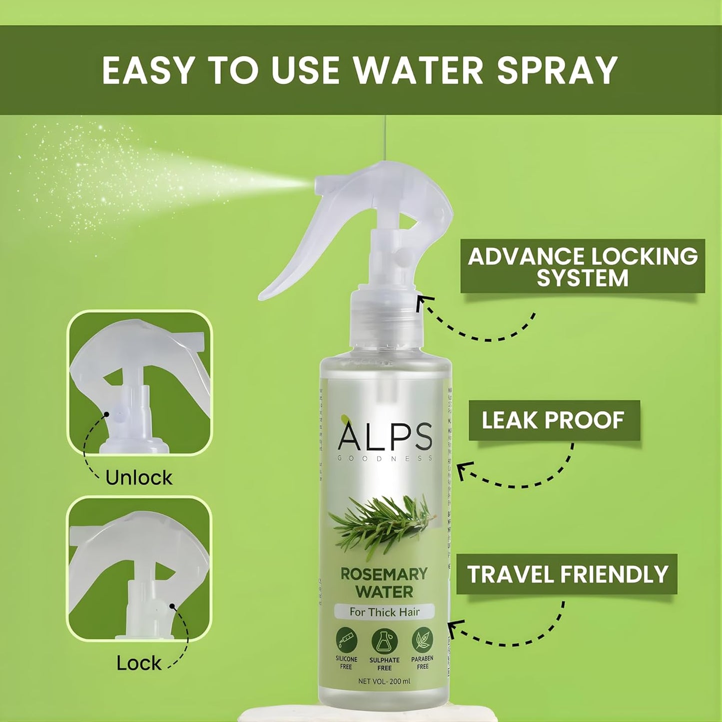 Alps Goodness Rosemary Hair Growth Spray (200ml) | Reduces Hair Fall, Promotes Regrowth, Adds Shine & Controls Dandruff