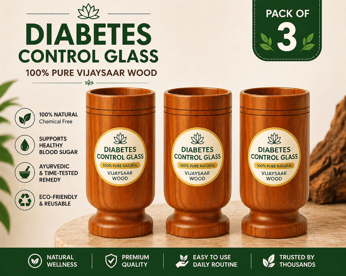Vijaysar Wooden Glass for Sugar Control – Ayurvedic Wellness Tumbler