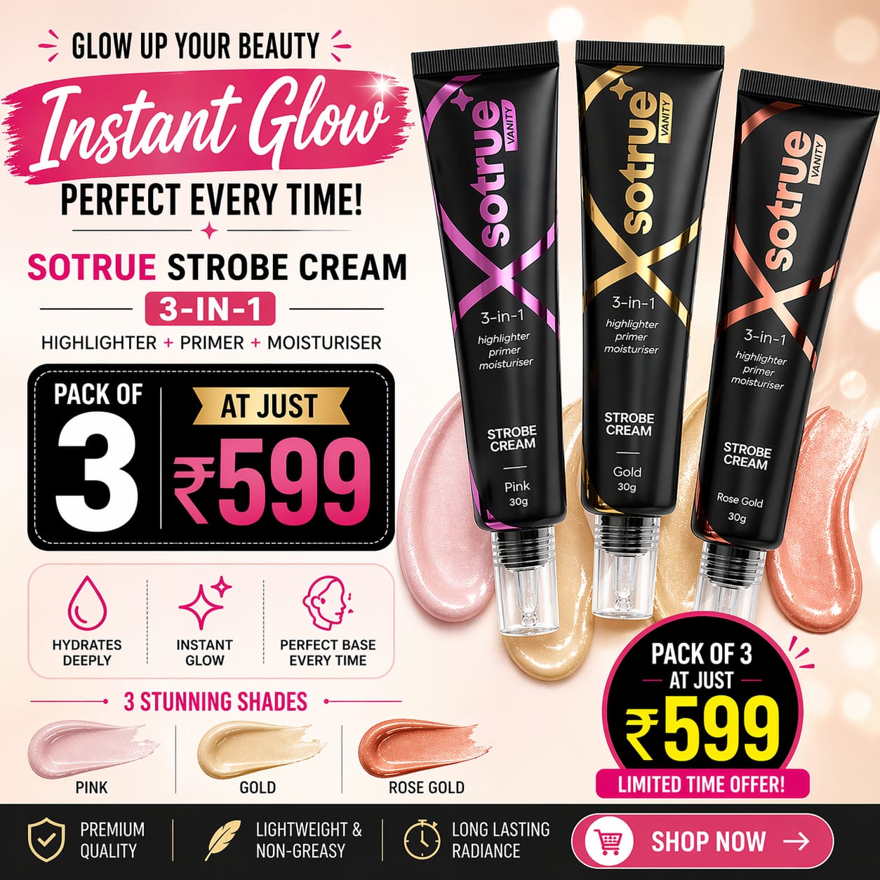 3-in-1 Strobe Cream – Primer, Moisturizer & Highlighter