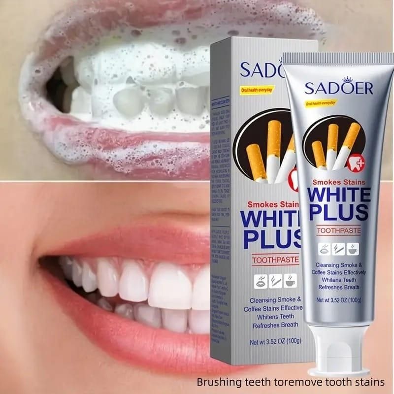 SADOER White Plus Toothpaste – Teeth Whitening Toothpaste for Smoke, Coffee & Yellow Stains (100g)