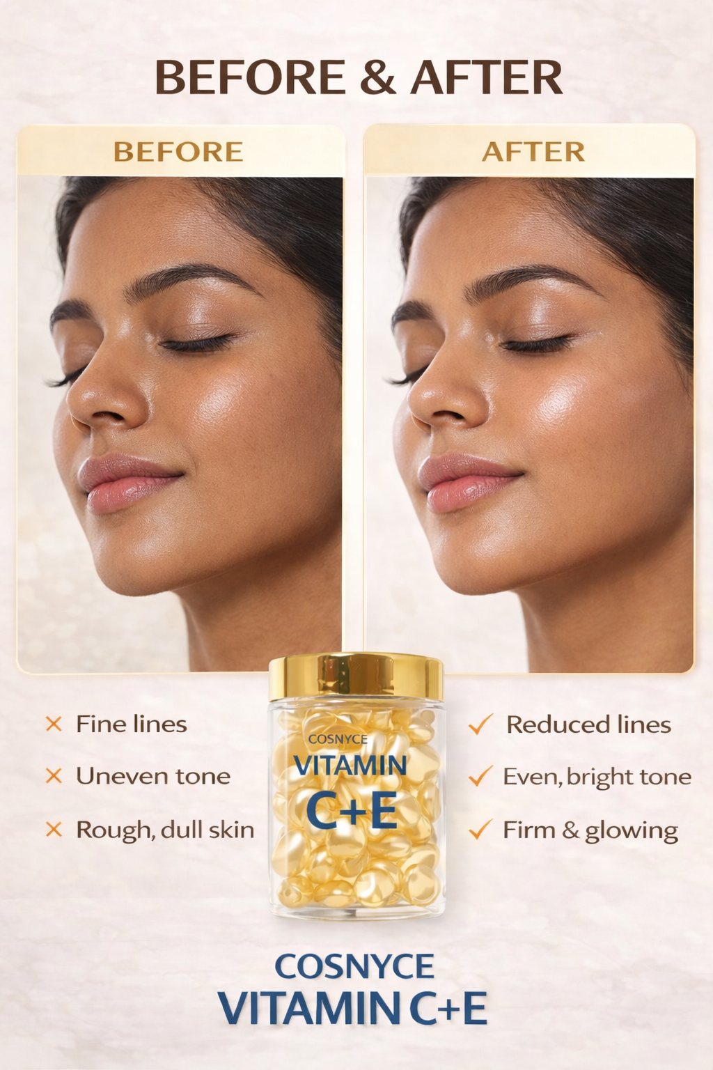 Vitamin C + E Face Serum Capsules (90pcs) | Anti-Aging, Brightening & Glow Skin
